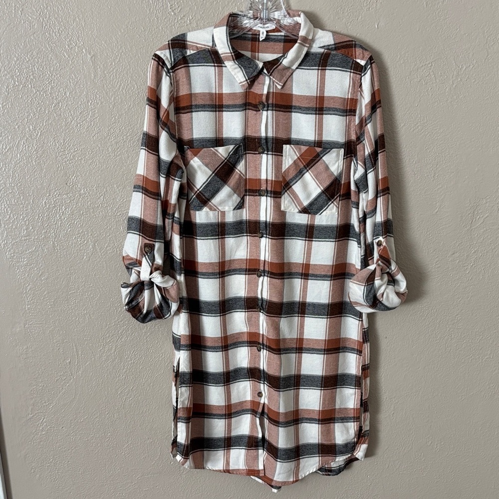 Maurice’s Women’s Super Soft Brown Black Plaid Flannel Duster Cardigan Medium